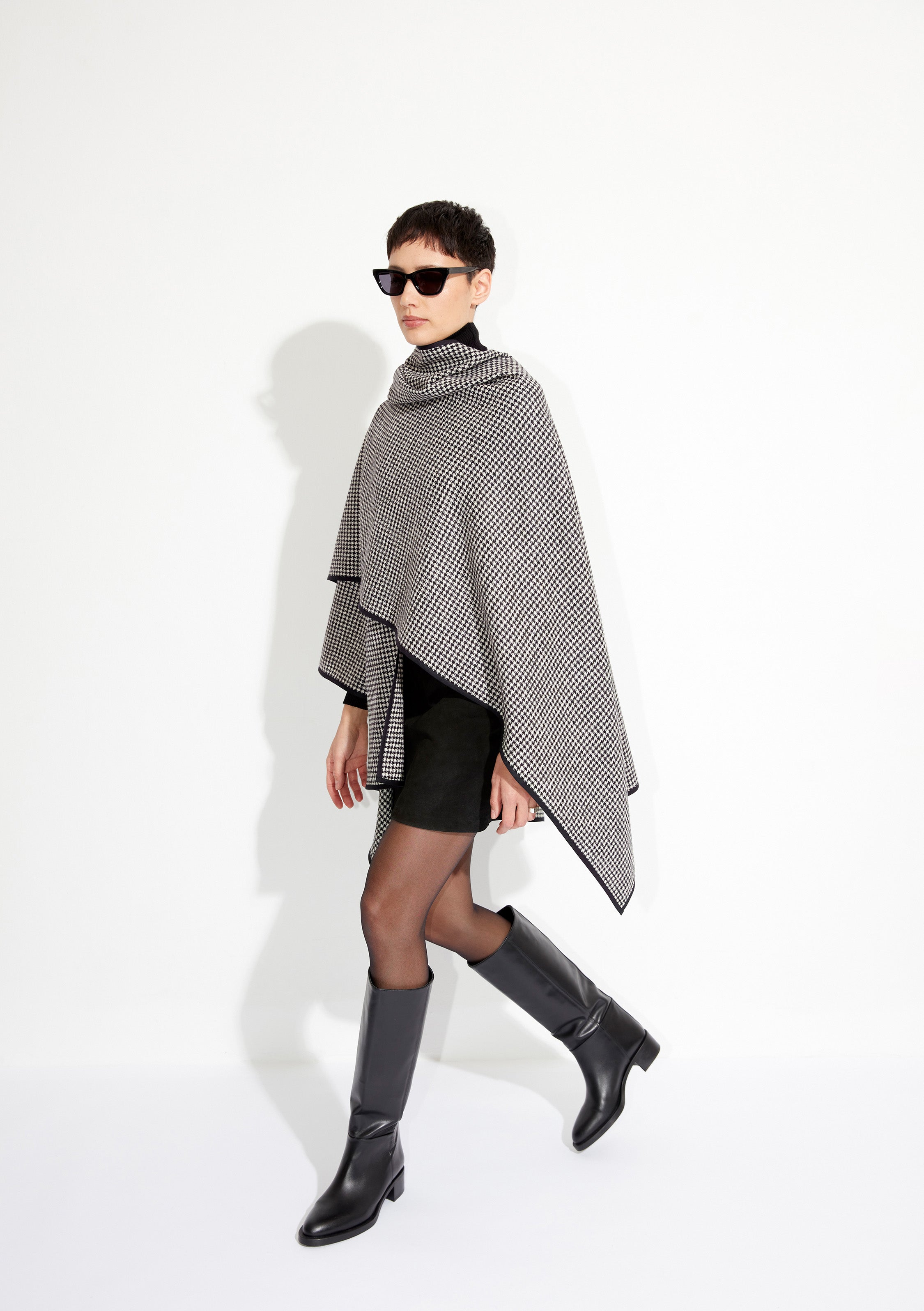 Amy Poncho in Houndstooth Tweed